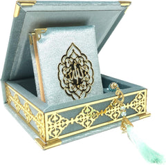 Islamic Gift Set: Velvet Covered Quran Tasbeeh in Elegant Wooden Box
