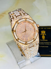 Rose Gold Skeleton Iced Out Watch