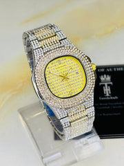 Two Tone Iced Out Nautilus Watch