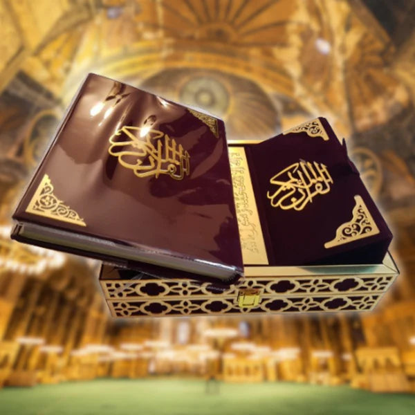 Velvet-Covered Wood Box with Quran Stand and 33-Bead Tasbeeh - Image 2