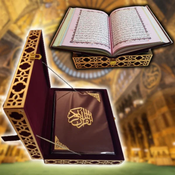 Velvet-Covered Wood Box with Quran Stand and 33-Bead Tasbeeh - Image 3