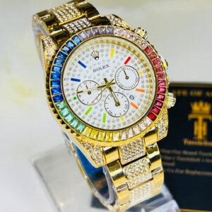 Gold White Rainbow Rolex Iced Out Watch