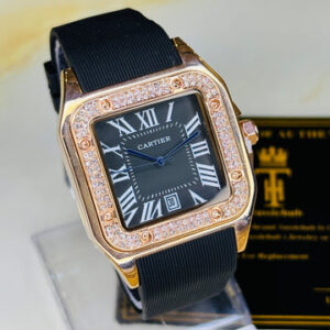 Rosegold Black Iced Tank Silicon Cartier Watch