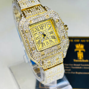 All Gold Square Tank Iced Out Watch