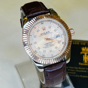 Brown Rose Gold Leather Rolex Watch
