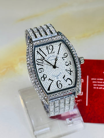 Silver Iced Out Frank Muller Chain Strapped