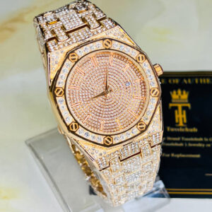 Rose Gold Skeleton Iced Out Watch